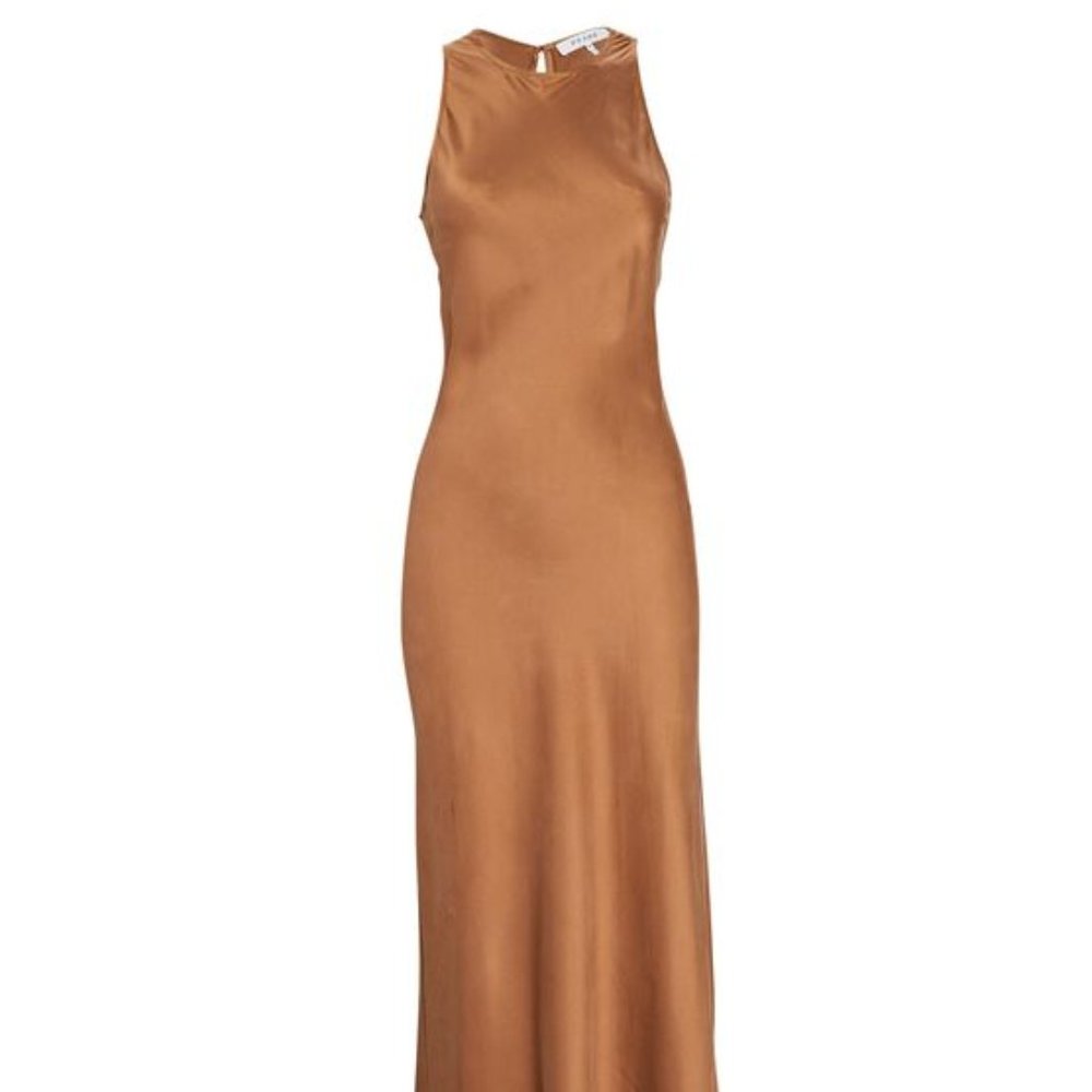 FRAME Silk Racerback Maxi Tank Dress - Bronze (M)